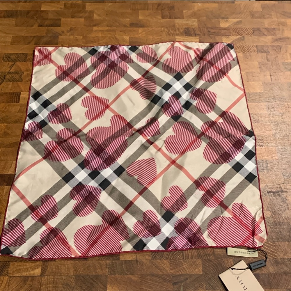 Burberry Floral Checkered Silk Scarf - Red and Black